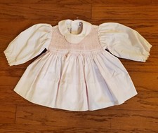 Vintage Petit Ami Smocked Embroidered Long Sleeve Pink Baby Dress