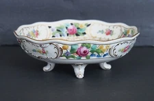 Antique DRESDEN SAXONY Porcelain Footed Hand Painted Dish Bowl