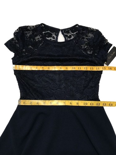 City Studio Size 3 Junior's Navy Blue Lace Upper Crew Neck A-Line Evening Dress - Picture 8 of 12