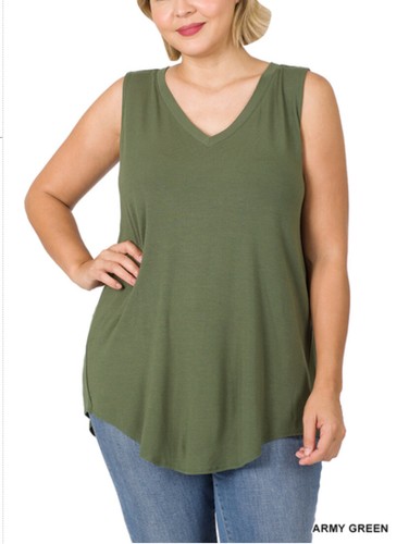 ZENANA 5540 PLUS Luxe Rayon V Neck Sleeveless Hi Lo Hem Tunic Top - Picture 12 of 22