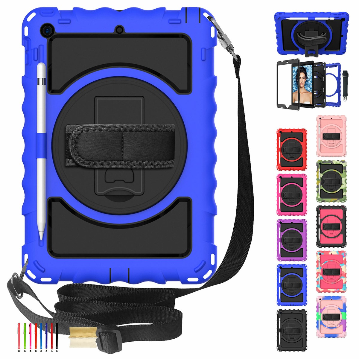 360 Rotating Case Cover+Strap+Screen Protector For iPad 7th Generation  inch