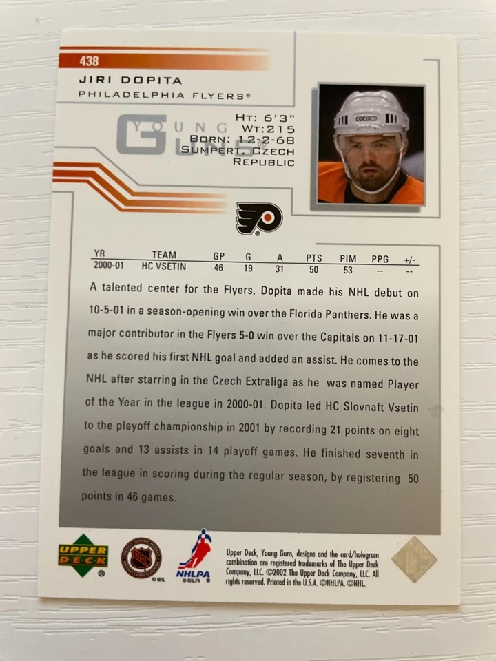 2001-02 Upper Deck Young Guns Jiri Dopita #438 Rookie RC - Image 2 of 2