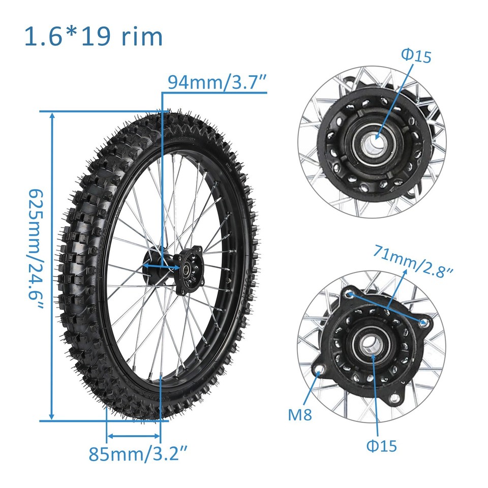 Paire De Roues Complètes 70/100-19 Et 90/100-16 - Pour Pit Bike 150-250cc - Noires - Neuves