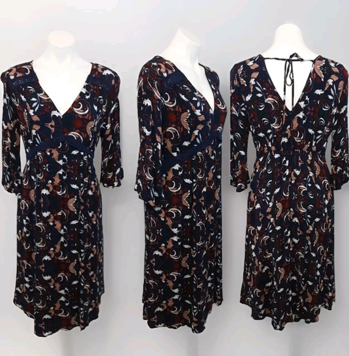 sachin and babi light blue dress Talbots 20W Floral Print Midi Dress Blue Green Long Sleeve Ruched Waist V- Neck