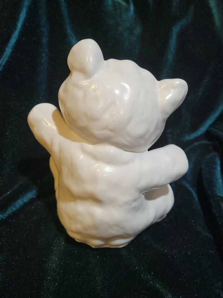 Винтажный MCM керамический плюшевый котенок котенок медведь розовое белое золото детской ручной росписи - Изображение 3 из 4