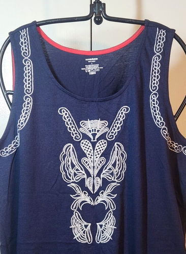NYGARD Embroidered Tank Top size L Large Navy Blue & White Cotton NEW ~SLV - Picture 2 of 7