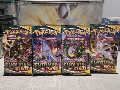 Evolving Skies Pokemon Booster Packs Complete Art Set (4) SEALED + Free Gift