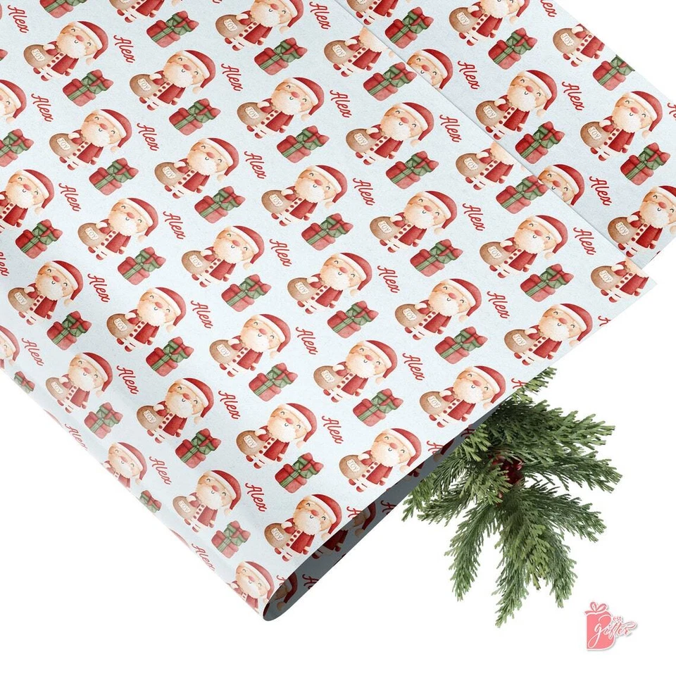 Nombre Personalizado Regalo Envoltura Rollo Papel Navidad Lindo Papá Noel Impresión Envoltura Regalo Foto 3 de 3