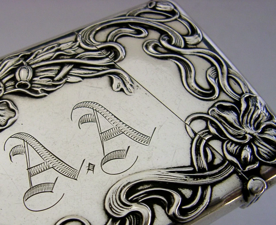 STUNNING AMERICAN STERLING SILVER ART NOUVEAU CARD CASE c1905 ANTIQUE - Image 2 of 4