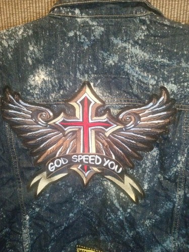 EVOLUTION Size 2XL Sleeveless Blue Jean Jacket With Patches - Picture 11 of 13