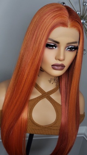 New Long Straight 13x4 Free-part Lace Frontal Hair Wig Red Orange Auburn Ginger - 第 6/11 張圖片
