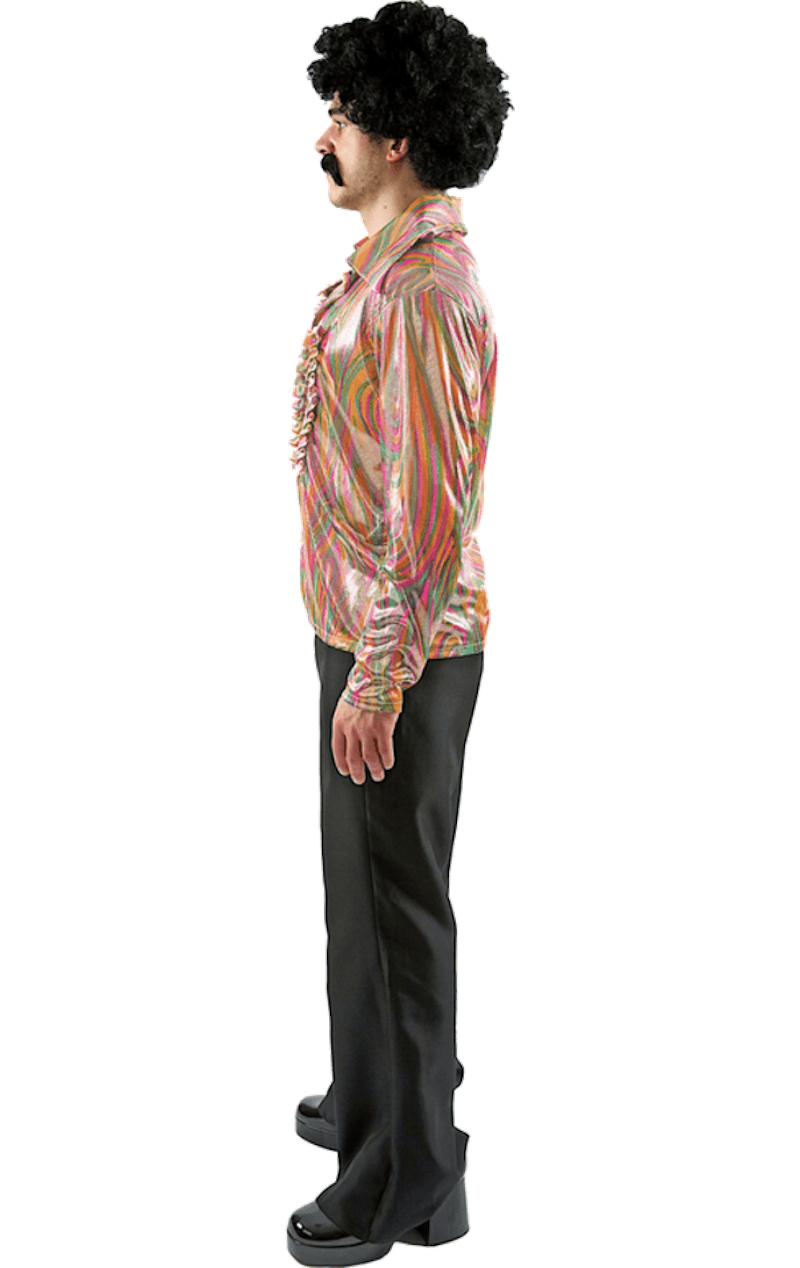 Mens 70s Disco Costume Dancer Hippy Shirt And Flared Trousers Fancy