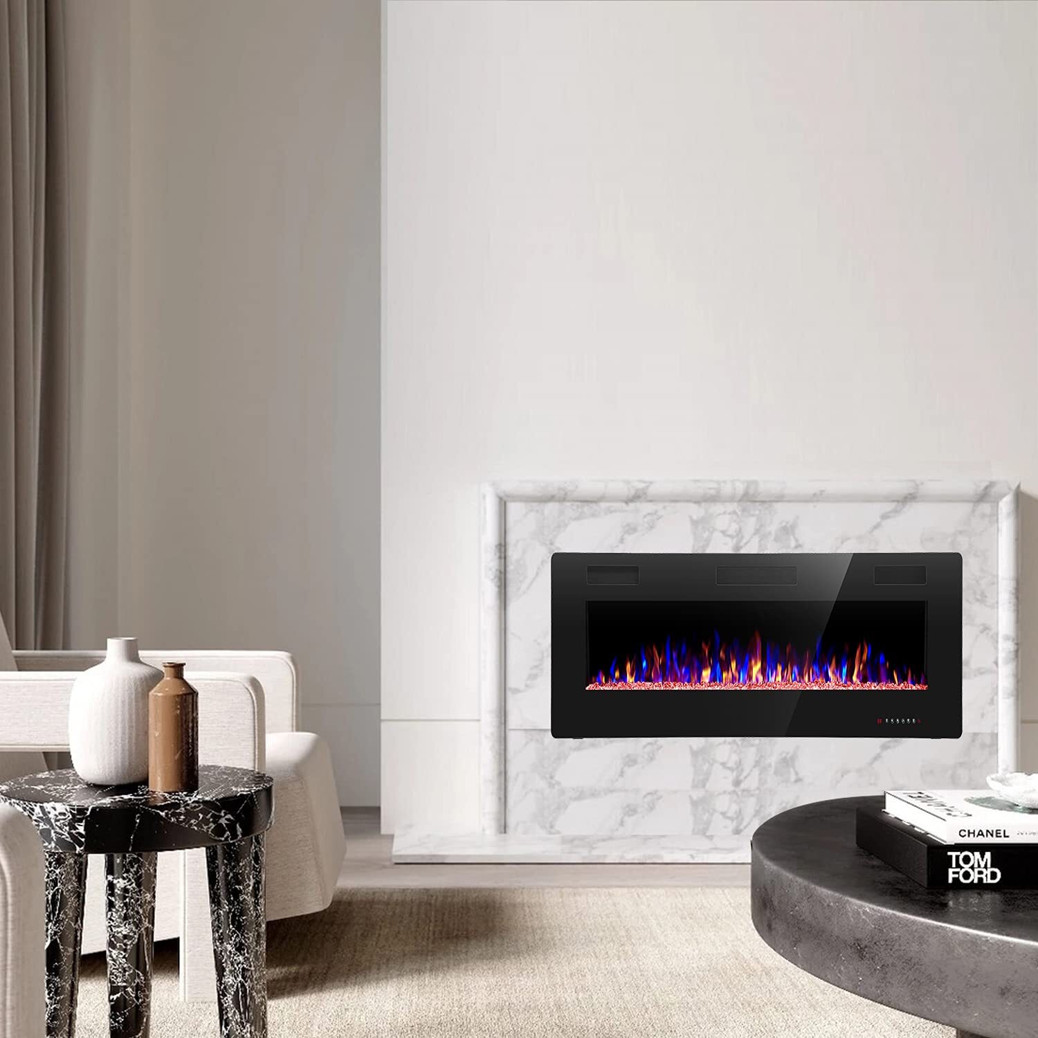 Electric Fireplace Wall-Mounted & Recessed,30''-68'',Ultra-Thin Fireplace Heater