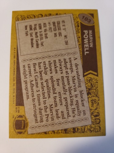 1986 Topps Marvin Powell card #103 - Picture 2 of 2