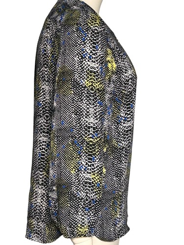 Women's Snakeskin Animal Print Large Black Blue Yellow Top Premise Studio - Picture 3 of 20
