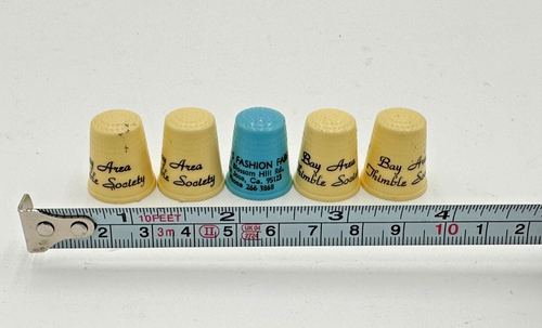 Vintage Lot of 5 Plastic Thimbles Blue and Yellow Bay Area Thimble Society USA