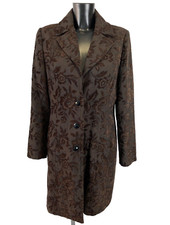Joy Coat Jacket 40 Chocolate Brown Floral Jacquard Long Button Up Formal Womens