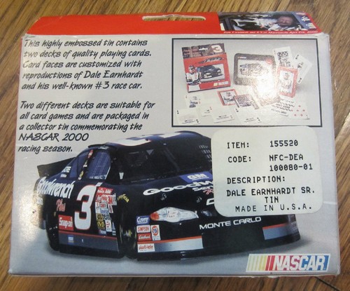 Cartas de juego Dale Earnhardt #3 Monte Carlo en hojalata 2 barajas - "Sin usar, en caja" - Imagen 2 de 2