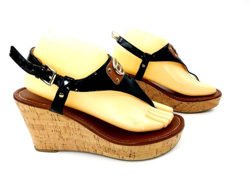 Tommy Hilfiger Sandalias de cuña para mujer Talla 8.5 Negro Patente | eBay