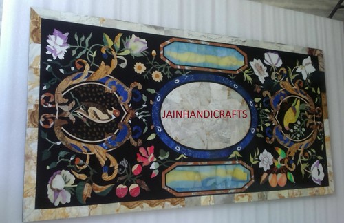 4'x2' Black Marble dining Table Top Inlay Pietra dura wall panel Home Decor - Picture 2 of 4