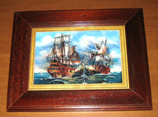 STAMPA VELIERI in mare QUADRO con cornice in legno arte povera
