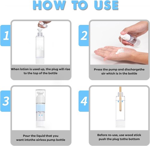 1.7OZ/50ML Airless Pump Bottles, 6 Pack Lotion Dispenser 50ml (6pack), Clear - Picture 4 of 7
