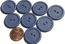 8 Vtg Matte Muted Dark Blue Plastic Buttons Sew-through 2-hole 23mm 7/8" 12493