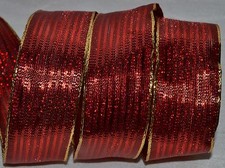 Wired Ribbon Christmas Metallic Woven Red Stripe 1.5" Gold Wavy Holiday Gift Bow