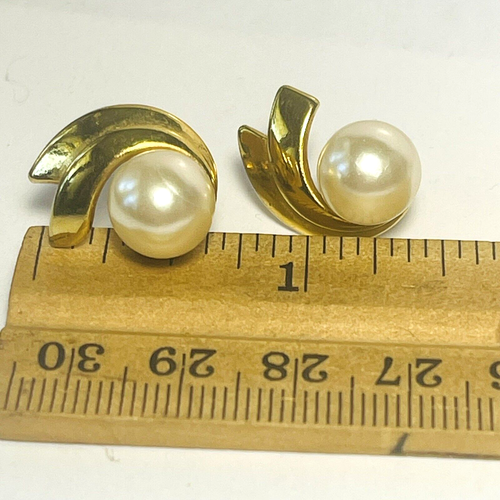 Statement Ohrringe goldfarben signiert TAT Vintage Trachtenpiercing 10mm Kunstperlen - Bild 8 von 11