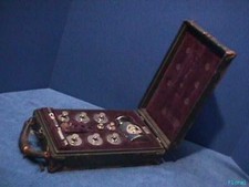 c.1900 Black Case with SCSC LOUISVILLE 10 Weights,Small STANLEY Level,2 ITEMS  
