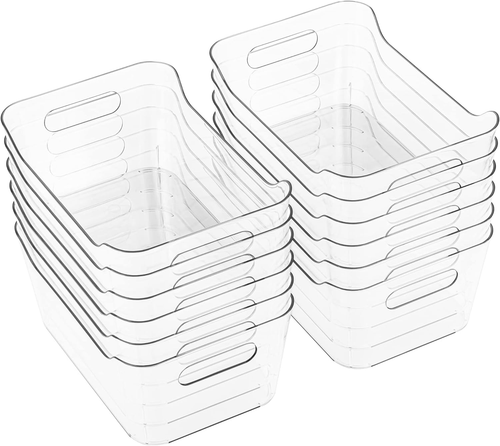 12 Pack Plastic Storage Bins, Multi-Use Organizer Bins, Pantry Organizer, Clear - Picture 7 of 12