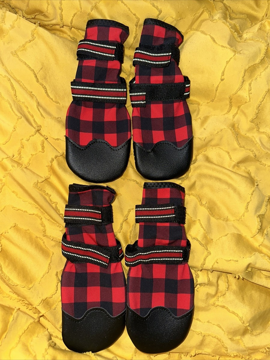 Buffalo Plaid Reflective Fleece Lined Paw Protection Dog Boots