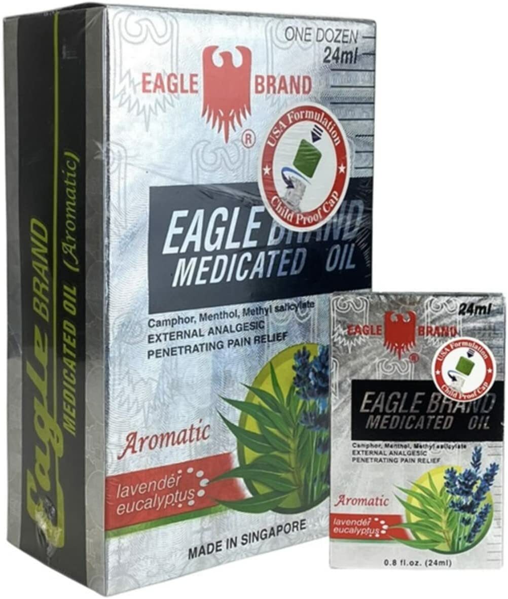 12Pcs Eagle Brand Medicated Oil 24 ml Aromatic-Lavender Eucalyptus - Exp:03-2027
