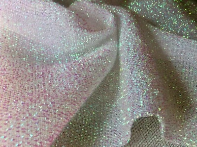 LUSHFABRIC SPARKLE TINSEL Lurex Fabric Stretch Metallic Glitter 150cm wide- Iridescent Pink