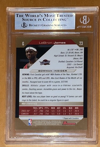 2004 LeBron James TOPPS BOWMAN GOLD #23 BGS 9 w/ 9.5 subs,.5 from Gem Mint prizm - Picture 5 of 10