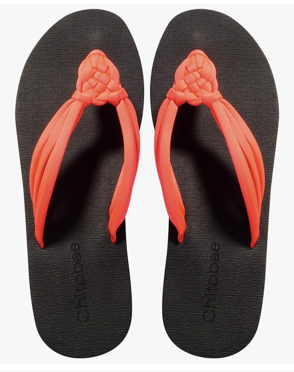 Chitobae Flip Flops for Women Flat Sandals Hand-Braided Size 9 Orange (B5)