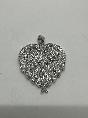 Sterling Silver 925 prong set CZ studded Angel Wings Heart Pendant PAJ 925 