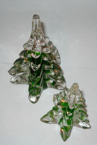 Vintage 2 abgestufte Kunst Glas Weihnachtsbaum Figuren klar mit Smaragdgrün - Bild 3 von 4