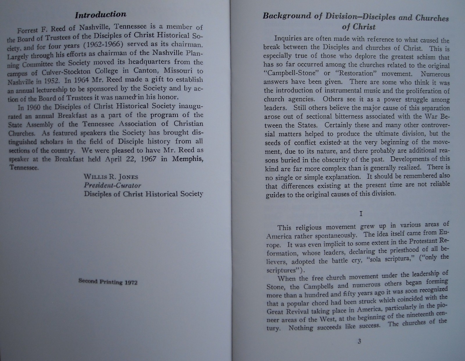 Forrest Reed BACKGROUND OF DIVISION DISCIPLES OF CHRIST AND CHURCHES OF CHRIST ...