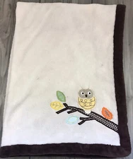Rare Kidsline Appliqued Owl on Branch Plush Lovey Security Blanket Brown Trim