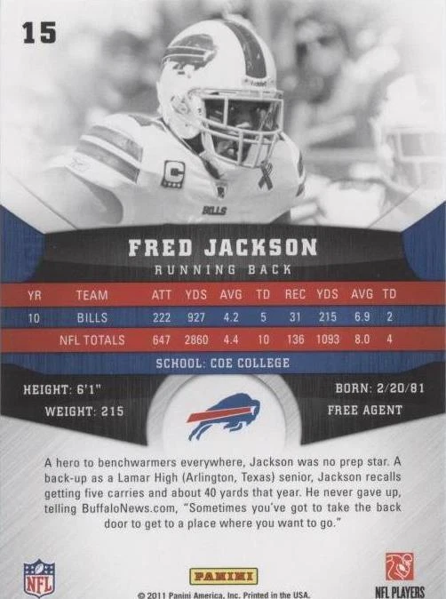 2011 Panini Gridiron Gear Fred Jackson #15 - 2 de 2