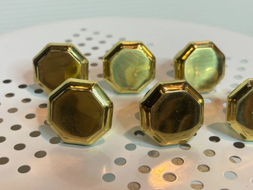 Set Lot 6 Solid Brass Hexagon Drawer Cabinet Door Knobs Mounting Hardware Pulls — 第 2/4 张图片