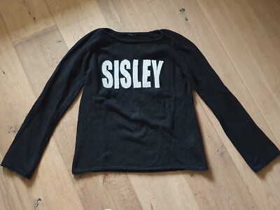 Sisley Strickpulli Pullover mit Wolle Gr. S schwarz besticktes Logo