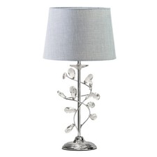Image of Table Lamp Crystal Glass Leaf Design Modern Chrome with Grey Linen Shade