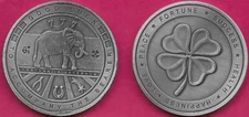 LUCKY 777 COIN,ELEPHANT AND CLOVER,SHAMROCK IS A TYPE OF CLOVER,USED AS A SYMBOL