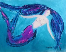Mermaid Painting 14x11 Canvas Board