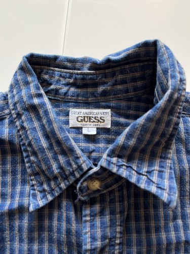 Guess Great American Shirt Heavy Cotton Button Long Sleeve Shirt - Blue/Brown - - Picture 4 of 5