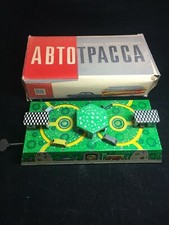 VINTAGE OLD RUSSIAN ABTOTPACCA BUS STATION TIN MECHANICAL WIND UP TOY, WORKS 