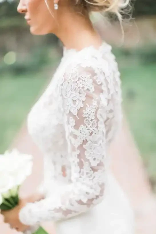 Vestido de novia Topper Chaqueta para Novia Blanco Marfil Encaje Mangas Largas Accesorios Foto 3 de 4