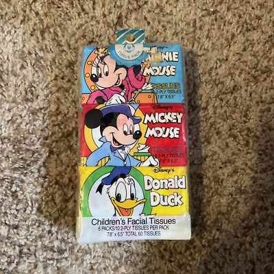VTG 90s..DISNEY..CHILDRENS FACIAL TISSUES..6 PACK: MINNIE, MICKEY & DONALD..NIP
